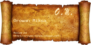 Orowan Miksa névjegykártya